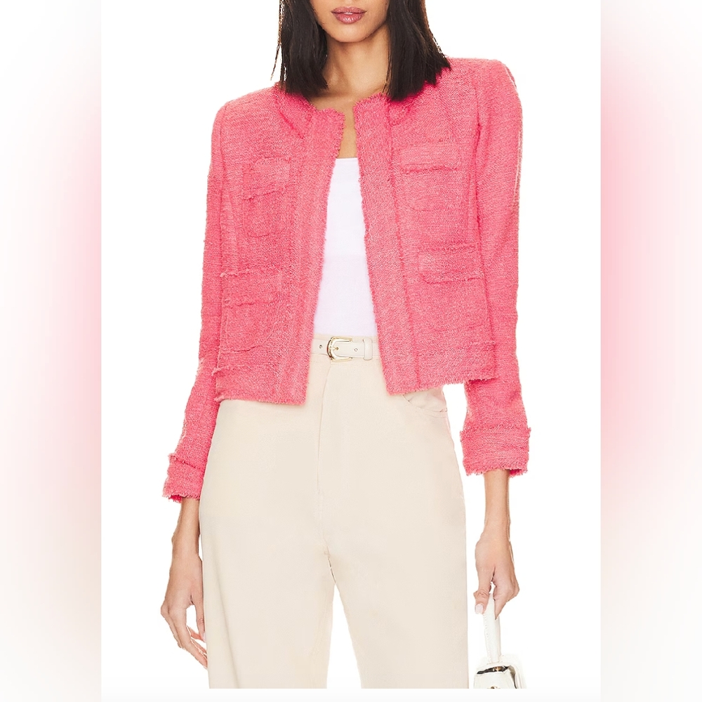 L'Agence Keaton Jacket With Fringe In Coral Rose